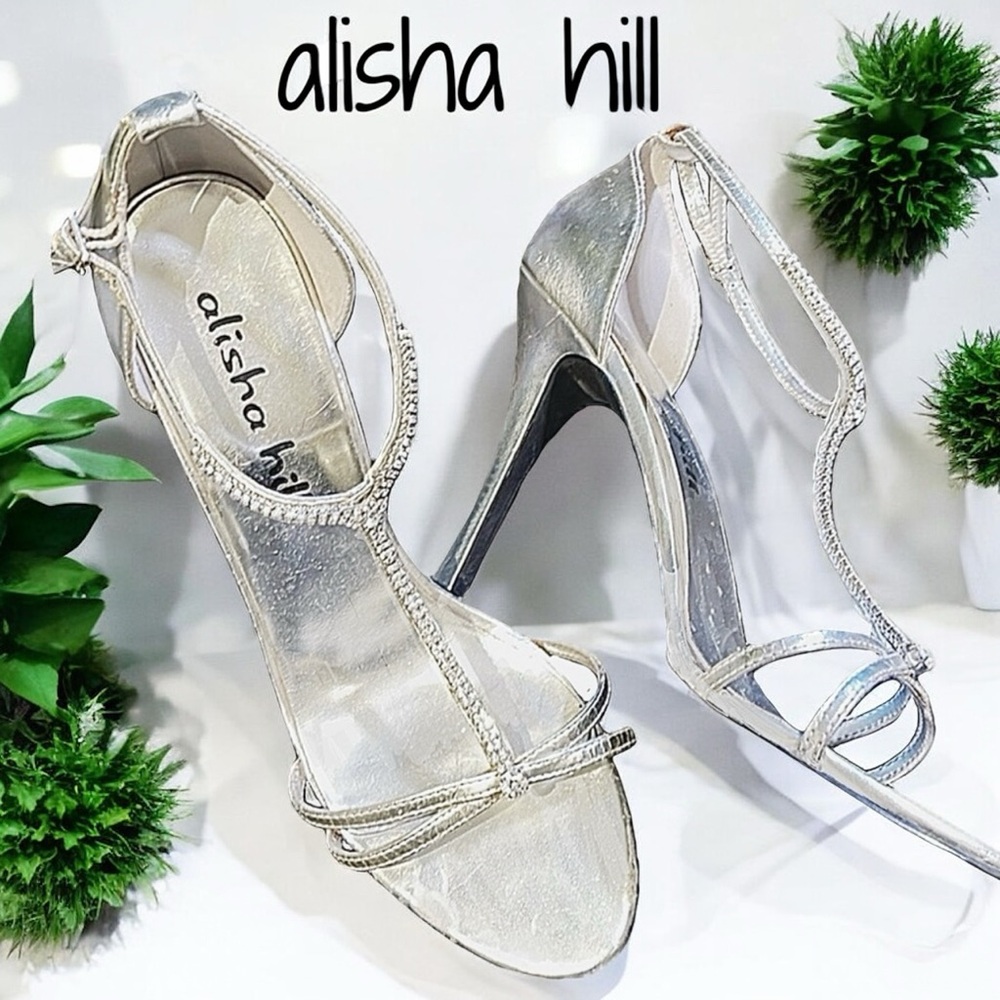 Alisha Hill Silver Crystal Rhinestone Ankle Strap Heels